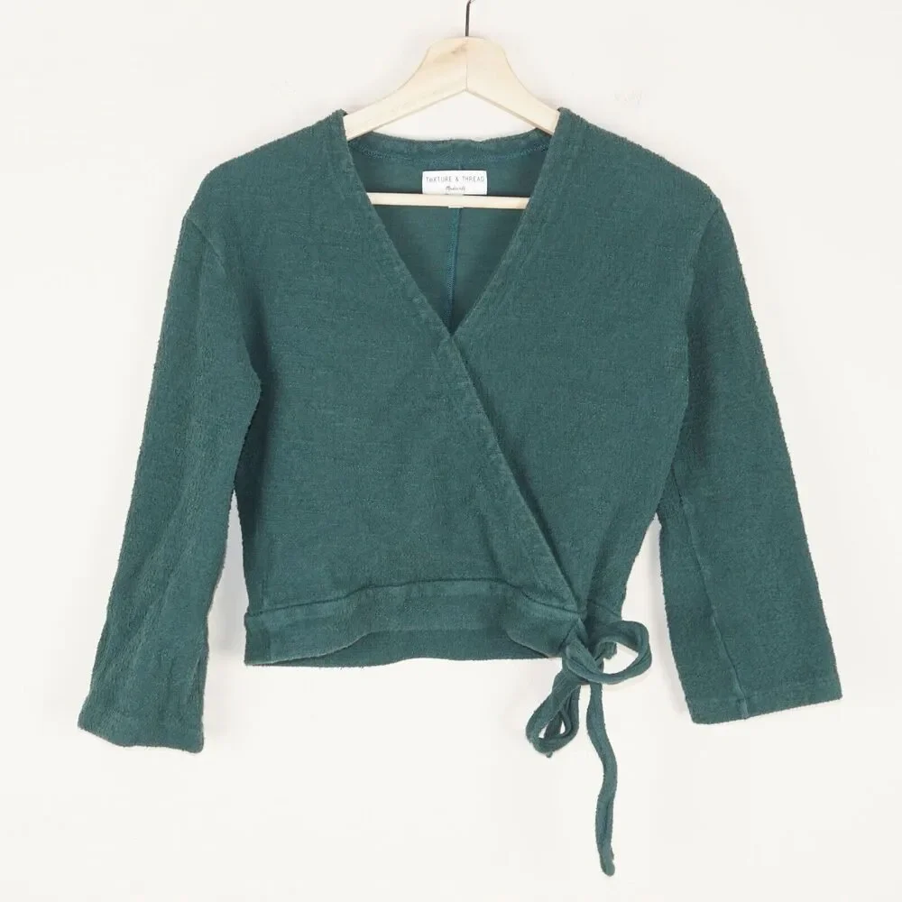 Madewell Green Texture & Thread Wrap Top Womens Sz XXS - Picture 1 of 6